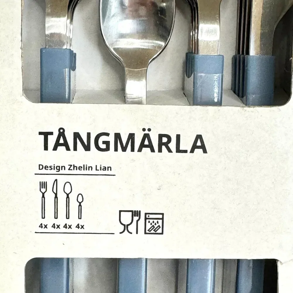 NIB Ikea TÅNGMÄRLA Flatware Set 406.083.03 16 Piece Gray Blue Plastic Handle